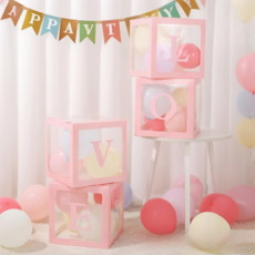 세븐집 인테리어 투명 상자, 핑크 LOVE, 4개