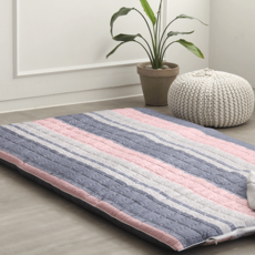 粉藍條紋床墊套, 藍色