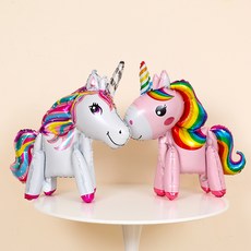 4D獨角獸氣球2件組, 粉色+白色, 1組