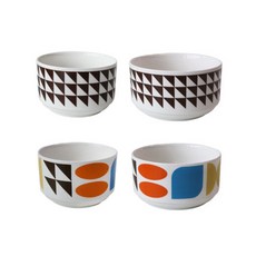復古風插畫 小碗2入+大碗2入組, Chocolate+Geometry, 飯碗 2入+大碗 2入