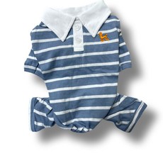 Caniche 狗狗條紋純棉四腳衣, 天空藍