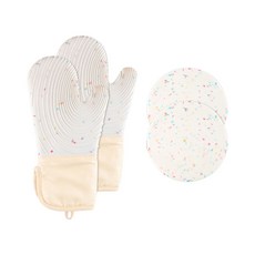 aryko 銀河紋矽膠烤箱手套左右+圓墊2p套組, 1套, 白色的