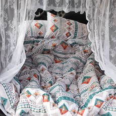 LaMonte 印度風超細纖維露營薄被組, 青綠色