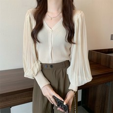 락블랑 여성용 벌룬 소매 니트 블라우스