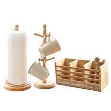 廚房紙巾木架+多用途木架 3格+杯子木架, 單色, 1套