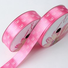 knockone 迷你蝴蝶結圖案緞帶 25mm, 粉紅色, 2個, 15m