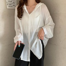 &STYLE 女款紗質透視連帽寬鬆版型襯衫 260472