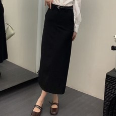 女用下擺後開衩長裙+腰帶套裝