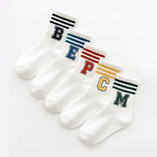 IBboom 兒童字母條紋防滑襪5雙組 B10