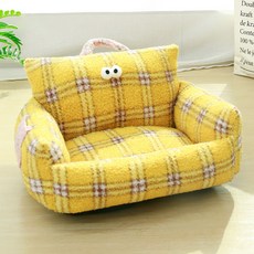순잠 강아지 체크무늬 쇼파쿠션, 옐로우, 1개