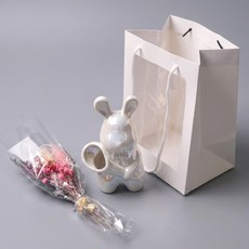 morningscent 不凋謝永生花兔子花瓶套組購物袋, 白色