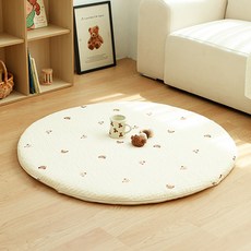 asomn 純棉100支紗角色刺繡圓形地墊, 小熊, 1個