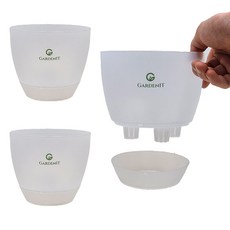 Gardenit 可愛圓形底部灌溉花盆 + 託盤組, 3個, 半透明
