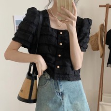 PEONIST 方領鈕扣時尚短袖襯衫