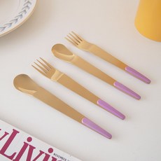 Bogen Sugar Gold 茶匙 2入 + 叉子 2入 組 紫色, 1套, 茶匙 2入 + 茶叉 2入