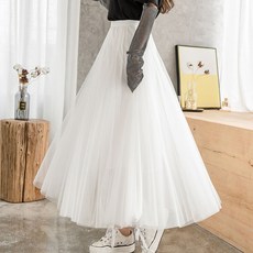 PEONIST 百褶鬆緊帶A字網紗裙