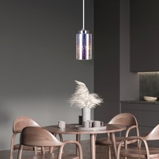 Wonha Interior 3D 玻璃圓柱形火焰檯燈第一吊燈, 銀