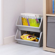 EZLIVING 可堆疊開放式收納籃, 灰色, 2個