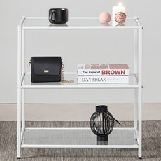 Tres Belle 鐵製玻璃模組層架 3層 E6040, 透明(玻璃板) + 白色(框架)