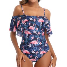 明星款荷葉領一字領泳衣