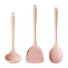 Easy sili 矽膠廚具3件組, 淺粉色, 1套, 湯勺 + 鍋鏟 + 炒勺
