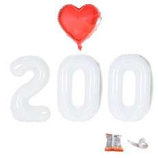 PARTYSHOW 數字銀箔氣球200天組 L號+紅愛心+膠帶組, 白色的, 1套