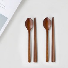 NICOTT 木製質感餐具組, 木頭色, 湯匙*2+筷子*2, 1組