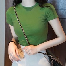 Goodif 女款圓領素色修身短袖T恤
