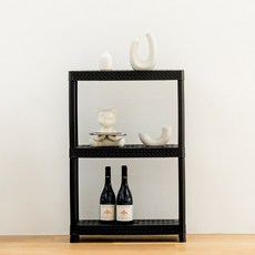 디에스피 국내 제조 릴리 무볼트 조립식 라탄패턴 선반, 블랙, 3단