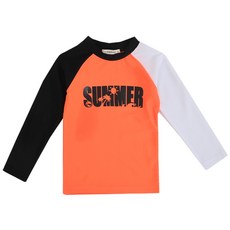 ROROCHAT 孩童拼色插肩文字印花長袖防曬泳衣