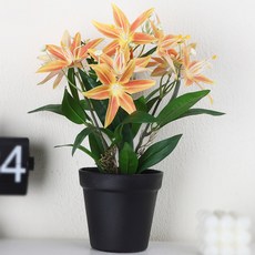 소유공간 가정용 인조 조화 백합 식물 화분 세트 S261-0189FR, 오렌지, 1세트