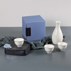 月鹽 韓國產 陶瓷禮物 24K金 金邊 德利清酒壺組 白色 德利清酒壺組, 1套, 陶瓷酒瓶 + 酒杯 3入