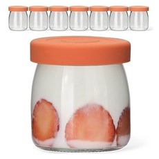 Mir Hexa 矽膠蓋優格牛奶玻璃瓶 寬口蜜桃色 200毫升 8入, 8個, 200ml