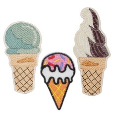 Fashion Point 刺繡布貼 冰淇淋組合, 薄荷甜筒, 香草巧克力雙拼甜筒, 彩虹甜筒, 1套