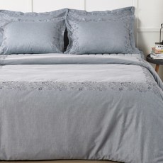 FRESH FIND Machi花紋刺繡混色棉被套, 藍色