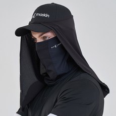 sunmaskin 高級防UV紫外線高爾夫運動掛耳式防曬面罩 + 全臉面罩套組, 黑色