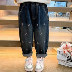 YooVely 女童 Belmi 蝴蝶結刺繡直筒牛仔褲