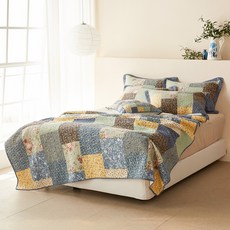 La Pomme Domino 絎縫床罩 + 枕頭套組, 拼布(正面), 象牙白(背面)