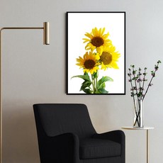 Mabel in home 三朵向日葵實木畫框海報組, 黑色