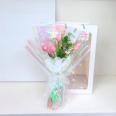 러블리팜 오로라빛 튤립 토퍼 꽃다발 + 쇼핑백 + LED 조명 세트 기본형, 1개, 코랄 핑크