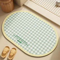 캐시리치 체크 욕실 타원형 빠른건조 규조토 발매트 40 x 60 cm, 타입2, 2개