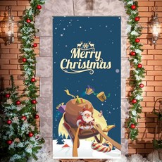 러블리팜 크리스마스 도어 패브릭 포스터, C10 산타썰매