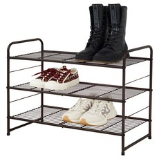 CAXXA 全鐵製可重疊耐重鞋架 深咖啡色 (鞋架/拖鞋架/宿舍收納架/鞋櫃), 3層