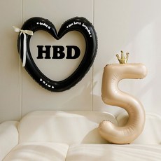 P&B UNITY HBD 愛心環緞帶氣球組, 06-5 黑米色 5, 1套