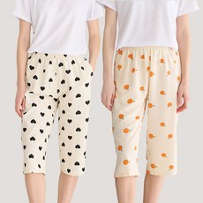 테라우드 여성용 냉감 요루면 일자 7부 파자마 바지 2종 세트