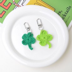 針織幸運草鑰匙圈2件組, 1套, 單一顏色