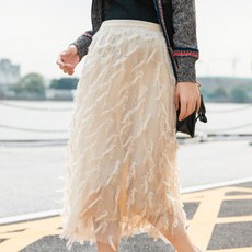 여성용 임산부 깃털 쉬폰 A라인 하이웨이스트 스커트