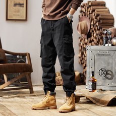 男款水洗剪裁彈性鬆緊帶工裝束口褲 YXP14