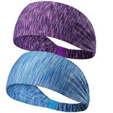 Titan 男女通用吸汗運動髮帶2件組, 藍色 + 紫色