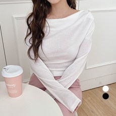 에비뉴비 여성용 셔링넥 슬림 긴팔 티셔츠